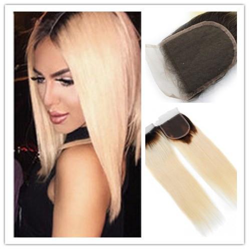 Hot Selling Wholesale Price Brazilian Hair Lace Closure 4x4 Straight Brazilian Blonde 1B 613 Ombre Hair Lace Closure