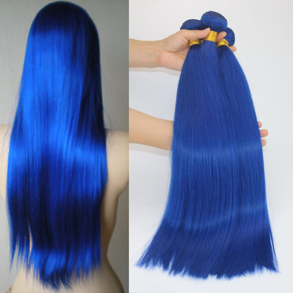 Human Hair Extensions 9A Hot Bright Electric Blue Colorful Human Hair Weaves Brazilian Straight Virgin Hair 100gram/piece Best Quality