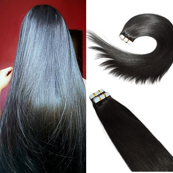 Tape in Human Hair Extensions #1B Natural Color Remy Human Hair Extensions Silk Straight 100g 40pcs