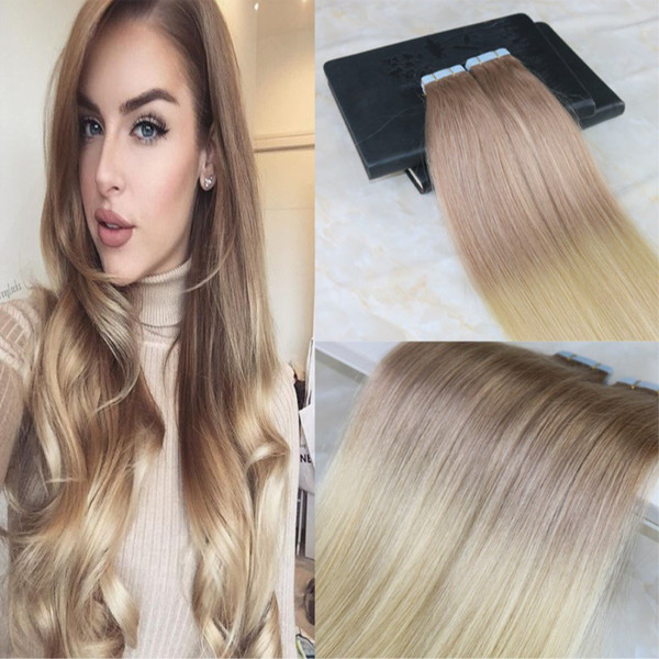 Glue in Colored Extensions Full Head Two Tone Ombre Hair Extensions Dip Dye Hair Color #18 Dark Ash Blonde to #613 20Pcs 50G