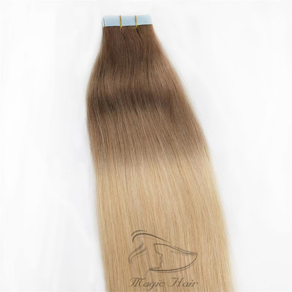 Human Virgin Hair Extensions PU Tape Remy Full Head Balayage Color #6/613 Skin Weft Vrigin Hair 50g 20PCS Hair Extensions