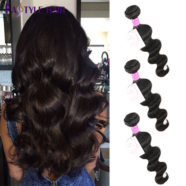 Fastyle Peruvian Body Wave Extensions Natural Black 3pc/lot UNPROCESSED Brazilian Indian Malaysian Virgin Human Hair Bundles Dyeable Cheap