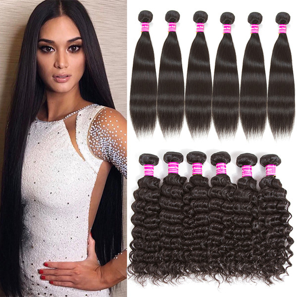 8a Brazilian Virgin Human Hair 6 Bundles Straight Body Deep Water Wave Kinky Curly Human Hair Extensions Raw Virgin Indian Hair Weave