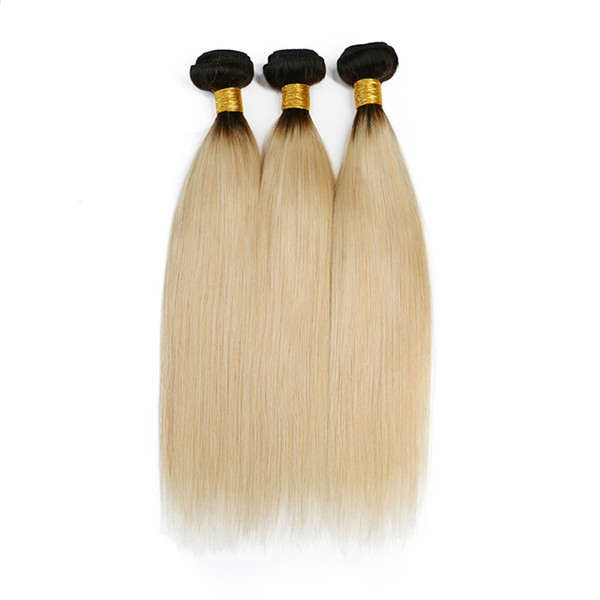 ELIBESS HAIR- Ombre 1b 613 Dark Roots Blonde 100g One PieceBrazilian Remy Hair Extension Straight 100% Human Hair Weave Bundles Double Weft