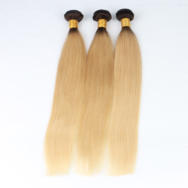 ELLIBESS Brazilian Ombre Hair Bundles 1B 613 Brazilian Virgin Hair Extensions Ombre 1B/Blond Color Straight 3pcs Lot 