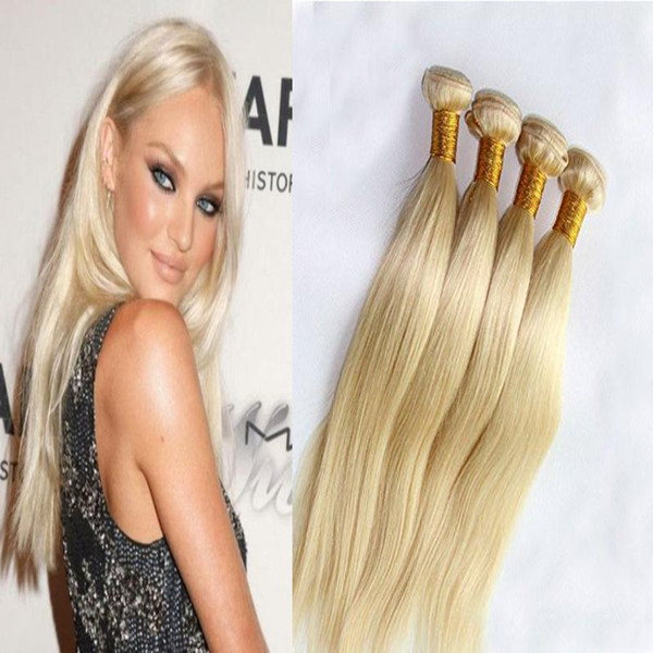 ELIBESS Light Blonde Human Hair Extensions 60 Color 4 Bundles 100g Per Piece Virgin Remy Brazilian Human Hair Weft Thick Ends