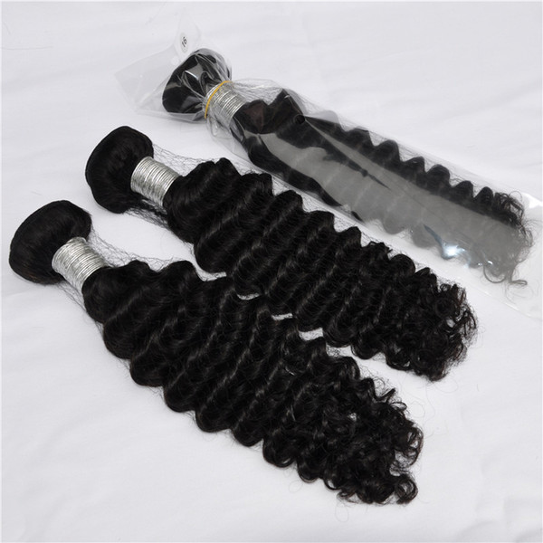 Elibess Brazilian Deep Wave Hair Bundles UnprocessedCurly Remy Human Hair Weaves Natural Black 300Grams Virgin Hair Weft