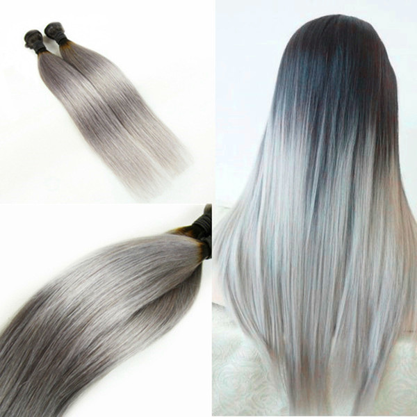 Elibess Brand--Grade 9A Hair Bundle with Silver Gray color Brazilian Virgin Hair silk straight wave human hair Bundle 4pcs per lot