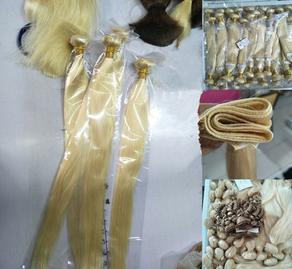 Elibess Brand--Blonde Color 613 100% Straight Wave Human Hair Bundles 3 Pcs Weft Hair 100Gr piece, 