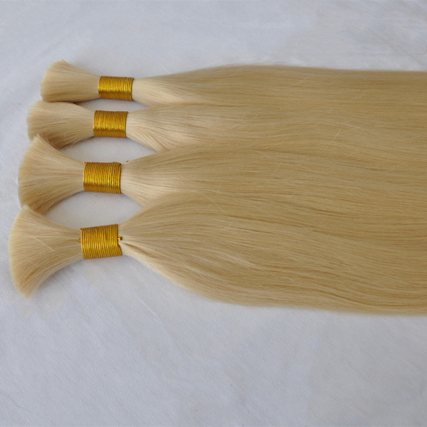 Thick Bottom Silk Straight Bulks No Weft Raw Unprocessed Human Hair Bulks for braiding hair 3 Pcs Lot Blonde Color 613#