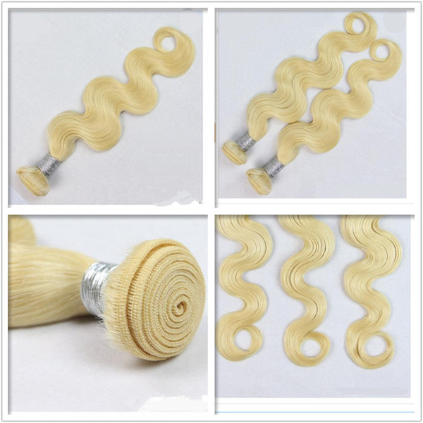 Brazilian Body wave Hair Weaves Double Wefts 100g pc 300gr Lot 613 Russian Blonde Color Human Remy Hair Extensions