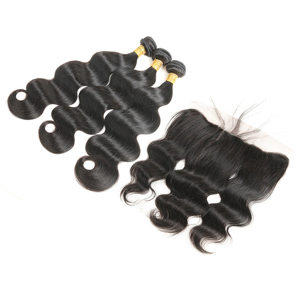 Human Hair Bundles With Closure Brazilian Hair 3 Bundles Body Wave With 13*4 Lace Frontal and Bundles Deals Natural Black Hair 