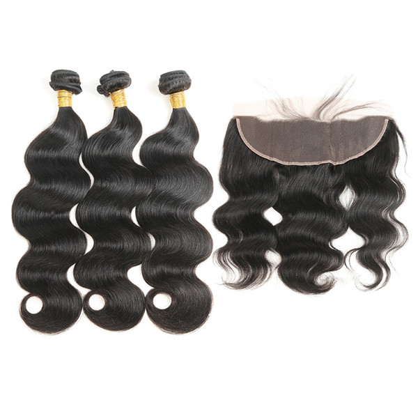 Indian Body Wave Human Hair Bundles With Frontal Closure 13x4 Lace Frontal Closure With Bundles Non-Remy Hair Weaves 