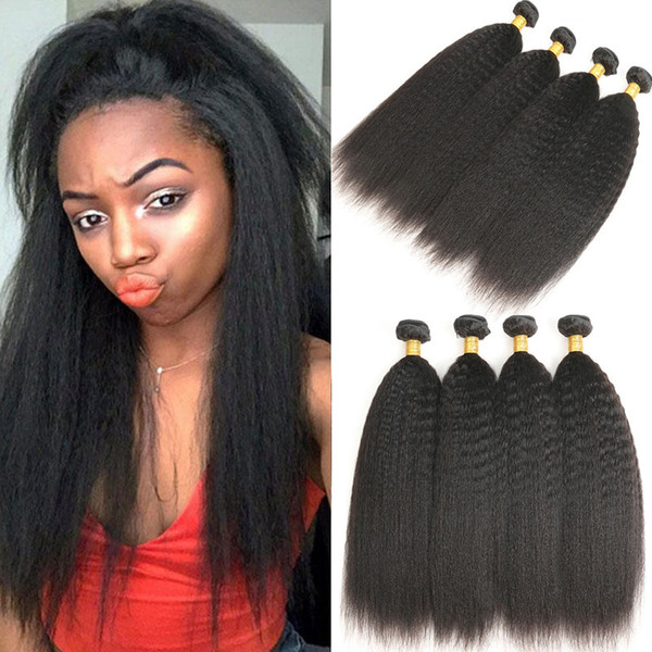 Peruvian Kinky Straight Hair Bundles 100% Virgin Human Hair 4 Bundles Human Hair Extensions Natural Black Color Weave Bundles