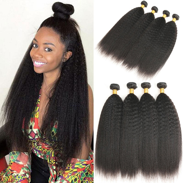 Mongolian Virgin Hair Kinky Straight Human Hair 4 Bundles Deals 100% Human Hair Weaving Extensions 