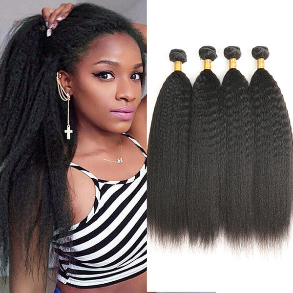 Indian Kinky Straight Hair Bundles 4 Pcs 100% Human Hair Weave Total 400g Natural Color 8-28inch Non Remy Hair Extensions 