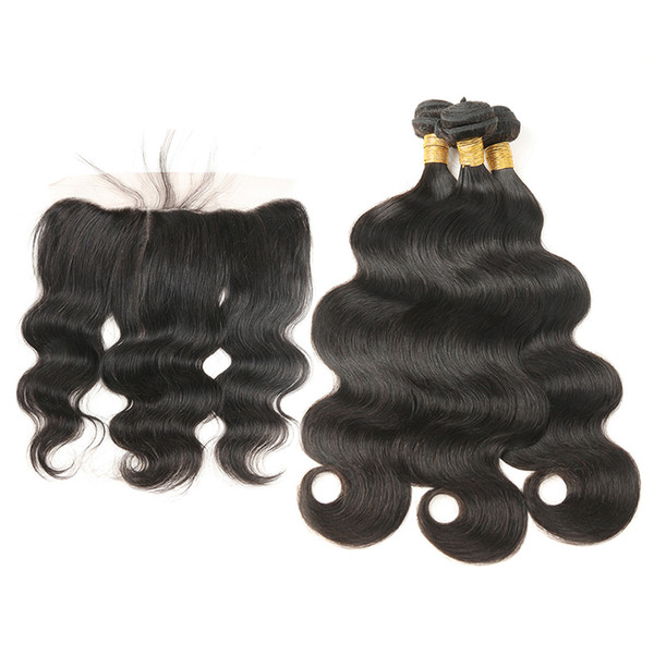 Peruvian Body Wave 3 Bundles With 13*4 Lace frontal Closure Human Hair bundles with closure non Remy Hair Weave extensions