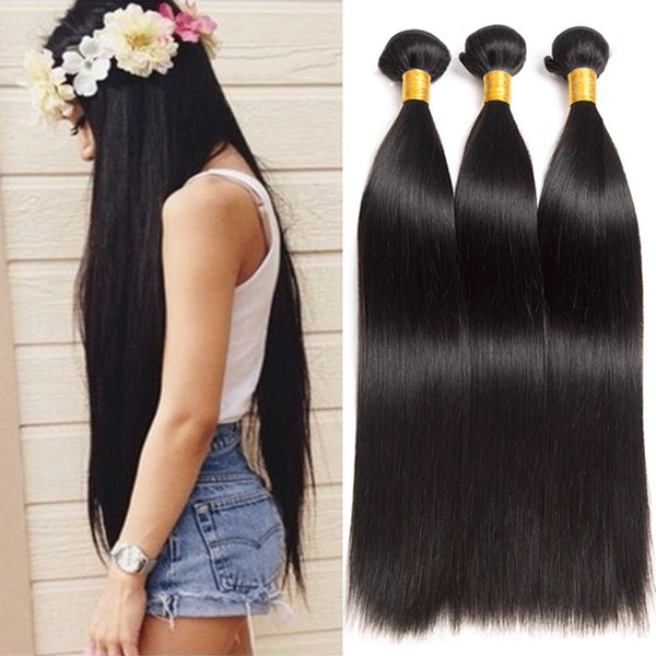 Raw Indian Hair Straight Hair Bundles Human Hair Extensions Weave Bundles Non-Remy Natural Color 3 Pieces 