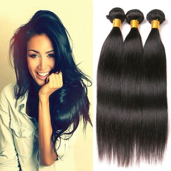 Long Straight Bundles Natural Black Color Peruvian Hair Weave Bundles 100% Human Hair Bundles 