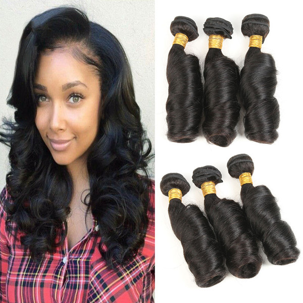 Spring Funmi Hair 3 Bundles 100% Human Hair Bundles 100g/pcs Wet and Wavy Hair Extensions Natural Black 