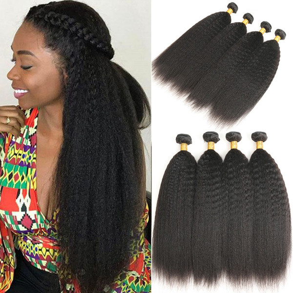 Malaysian Kinky Straight Hair 4 Bundles 100% Human Hair Extensions Coarse Yaki Non Remy Hair Natural Black Color 