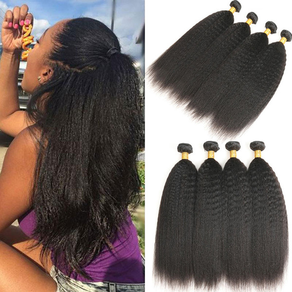 Kinky Straight Brazilian Hair Weave 4 Bundles 100% Human Hair Bundles Unprocessed Virgin Hair Products 