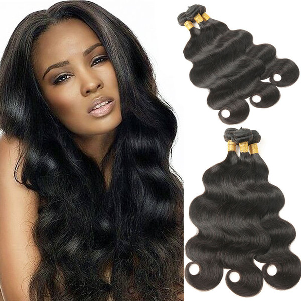 Malaysian Virgin Hair 3 Bundles Body Wave Unprocessed Virgin Hair Extensions Natural Black Total 300g 