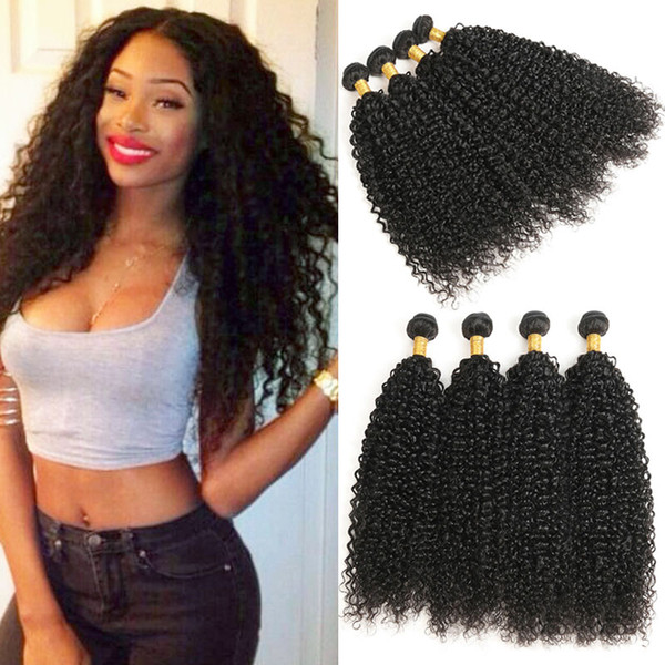 Malaysian Hair Jerry Curly 4 Bundles Curly Human Hair Weaves Virgin Hair Wefts Black 8