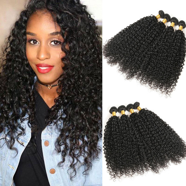 Soft Hair Indian Hair Weave Bundles 4 Pieces Kinky Curly Weaves Human Hair Extensions 8-30 Inches Non Remy Natural Color 