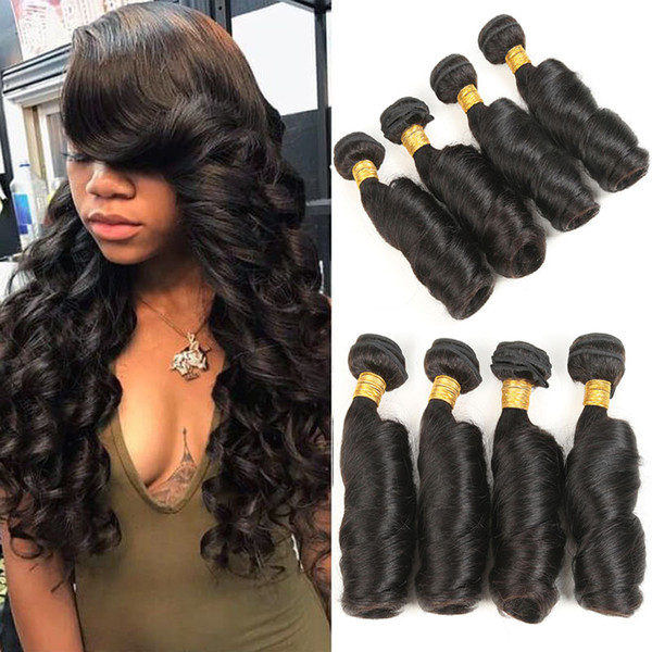 Brazilian Human Hair 4 Bundles Funmi Curly Natural Black Color Virgin Hair Extensions 4Pcs/Lot 