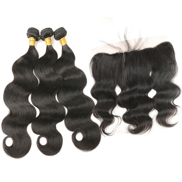 13x4 Lace Frontal Closure With 3 Bundles Human Hair Mongolian Body Wave Human Hair Bundles With Lace Closure Non-Remy Hair