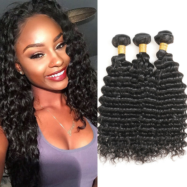 Mongolian Deep Wave Hair 3 Bundles 100% Virgin Hair Extensions Virgin Hair Weaves Natural Color 8