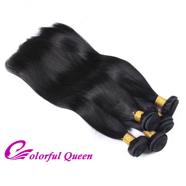 Colorful Queen Cheap Straight Human Hair Weave Malaysian Virgin Hair Bundles 4 Pcs Malaysian Silky Straight Hair Extensions Natural Black 1B