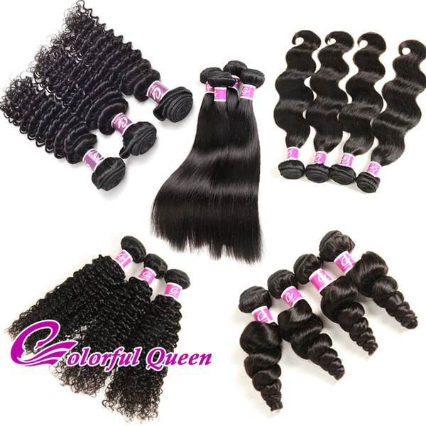 Unprocessed Human Hair Bundles 4pcs 400g Grade 7A Virgin Hair Body Wave Straight kinky Curly Loose Wave Deep Wave Human Hair Weaves 8-26Inch