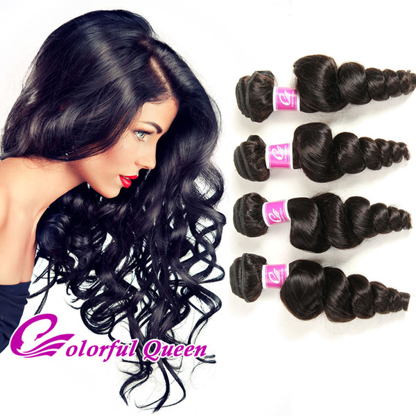 Colorful Queen 4pcs 8-26inches Loose Wave Brazilian Peruvian Malaysian Indian Human Virgin Hair Weft Hair Weave 400g/Lot Loose Curly Weave