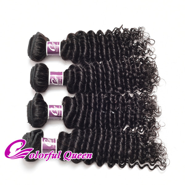 Colorful Queen Mink Peruvian Virgin Hair 4 Bundles Weaves Deep Curly Human Hair Extensions Wet Wavy Deep Wave Human Hair Weave Natural Black