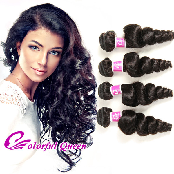 Peruvian Malaysian Brazilian Indian Human Hair Loose Wave 3 or 4pc Bundles Unprocessed Virgin Human Hair Wefts Weaves Extensions Loose Curly