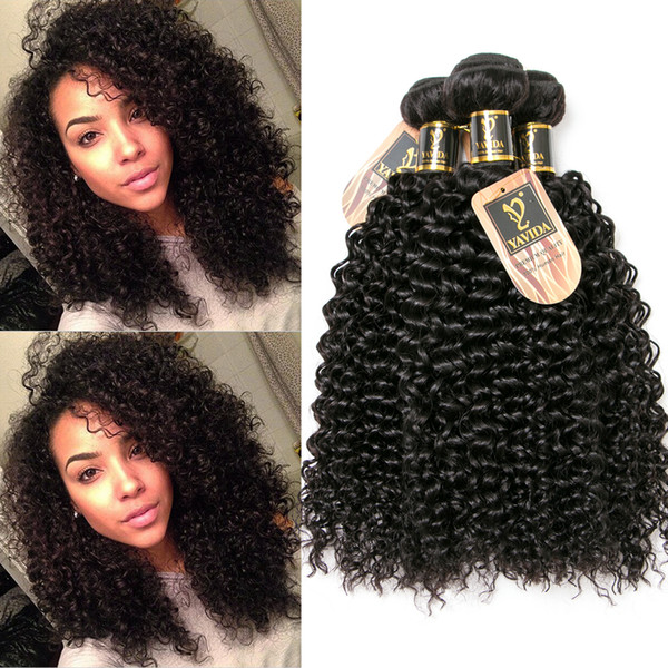 Yavida Brazilian Kinky Curly Human Hair 3 Bundles Brazilian Curly Hair Extensions 8A Grade Unprocessed Kinky Curly Hair Weave Natural Color