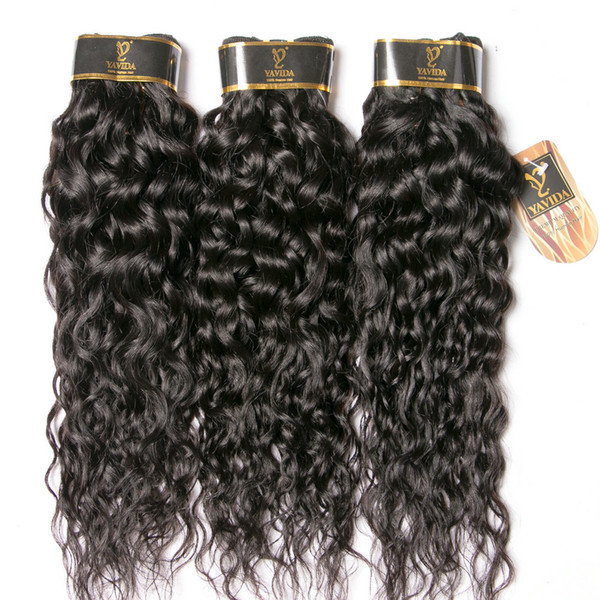 Mixed Length Brazilian Water Wave Hair 3 Bundles Full Head 8A Virgin Brazilian Curly Human Hair Weave Extensions No Tangle Total 300g