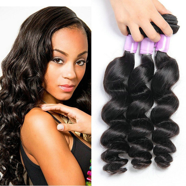 Yavida Brazilain Loose Wave Human Hair Extensions Unprocessed Brazilian Hair Loose Wave 3 Bundles Human Hair Weft Natural Color