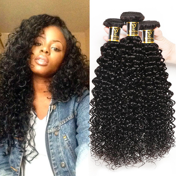 Yavida 8A Peruvian Kinky Curly Human Hair 3 Bundles Unprocessed Peruvian Hair Extensions Curly Hair Weave Natural Color Total 300g