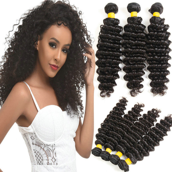 Musi Deep Wave Human Hair Weave Bundles Natural Color 100% Remy Brazilian Human Hair Extension 3 Bundles total 300G for Black Women