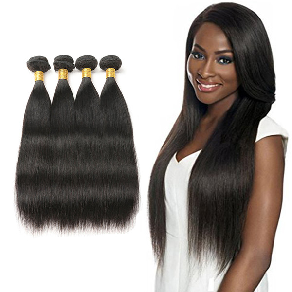 Peruvian Virgin Straight 4 bundles Hair Weave 100% Human Hair 8-30 Inch Non-Remy Hair Extension Machine Double Weft