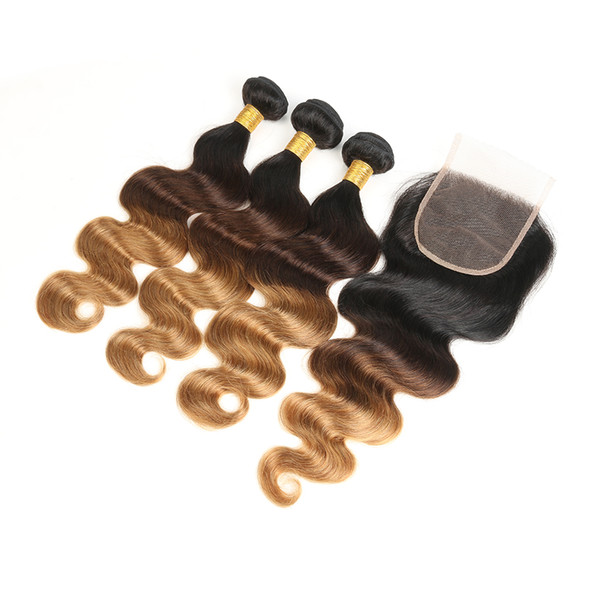 Ombre Indian Body Wave 3 Bundles With Closure 1b/4/30 Ombre Human Hair Bundles With Closure Non Remy Hair Extension