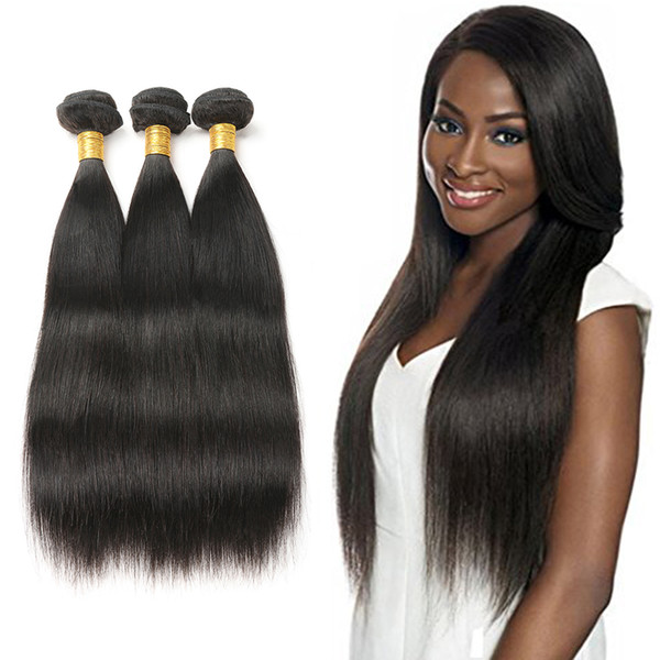 Brazilian Virgin Straight Hair Weave 100% Human Hair 3 bundles 8-30 Inch Non-Remy Hair Extension Machine Double Weft Natural Color