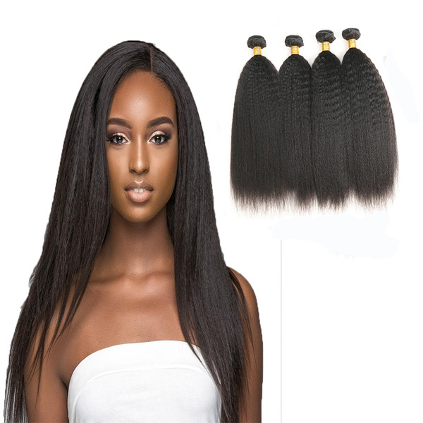 Brazlian Kinky Straight 4 Bundles Real Human Hair Non Remy Weave Bundles Machine Double Weft No Shedding And Tangle Free