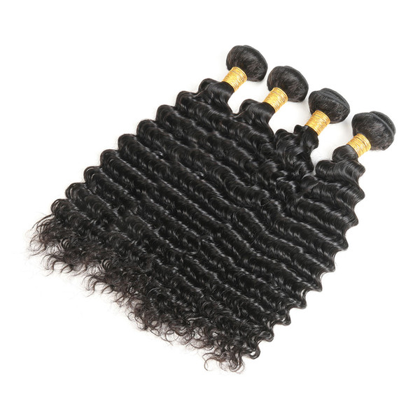 Indian Virgin Deep Wve Hair Weave 100% Human Hair Bundles 4 bundles 8-30 Inch Non-Remy Hair Extension Machine Double W