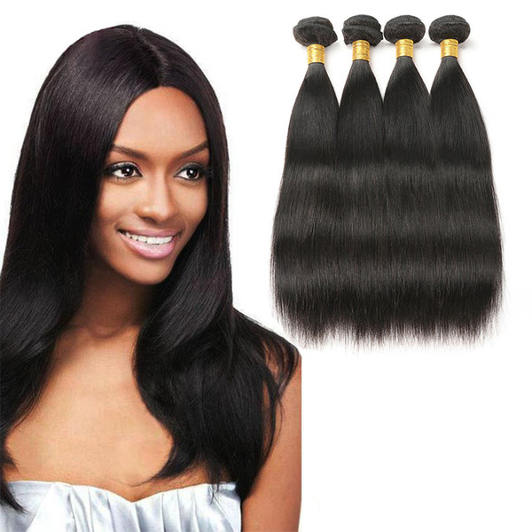 Brazilian Virgin Straight 4 bundles Hair Weave 100% Human Hair 8-30 Inch Non-Remy Hair Extension Machine Double Weft