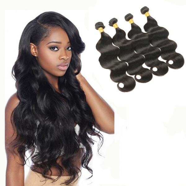 Brazilian body wave bundles 4 deals Hair Weave 100% Human Hair 8-30 Inch Non-Remy Hair Extension Machine Double Weft Natural Color