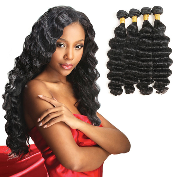 Brazilian Human Hair Loose Deep Wave 4 Bundles Non-Remy Hair Extension Machine Double Weft Natural Color